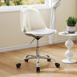 Armless Rolling Office Chair with Swivel Seat and PU Leather Cushion-Clear