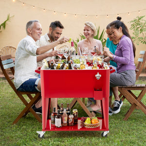 Portable Patio Cooler with Bottom Storage Shelf and Bottle Opener-Red