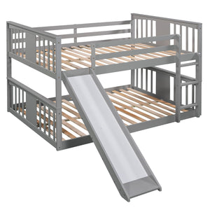 Full Over Full Bunk Bed With Ladder With Slide - Gray by Couch.com