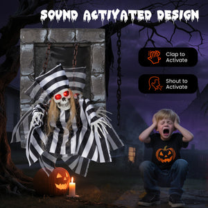 Hanging Halloween Decoration Sound-Activated Witch Holding Ghost Girl with Spooky Sounds