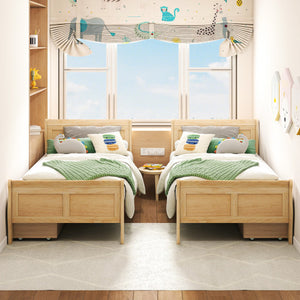Twin Size Sleigh Bed with 2 Storage Drawers Wood Platform Bed Frame-Natural