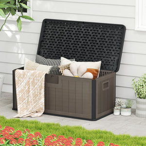 100 Gallon Large Deck Box with Lockable Lid for Patio-Black and Brown