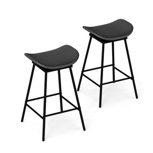 Set of 2 Swivel Barstools Faux Leather Upholstered Backless with Footrest-Black