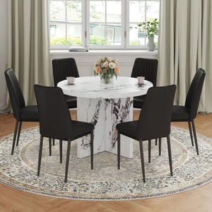 7 Piece Round Dining Table Set, Modern Round Table And 6 Upholstered Chairs For Dining Room, Kitchen Room, Living Room - White / Black by Couch.com