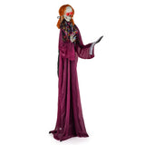 6 Feet Halloween Animatronic Standing Girl Holding Book with Sound-Activated Light-up Eyes and Moving Arms & Head