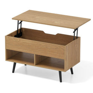31.5 Inch Lift-Top Coffee Table with Hidden Storage and 2 Open Shelves-Natural