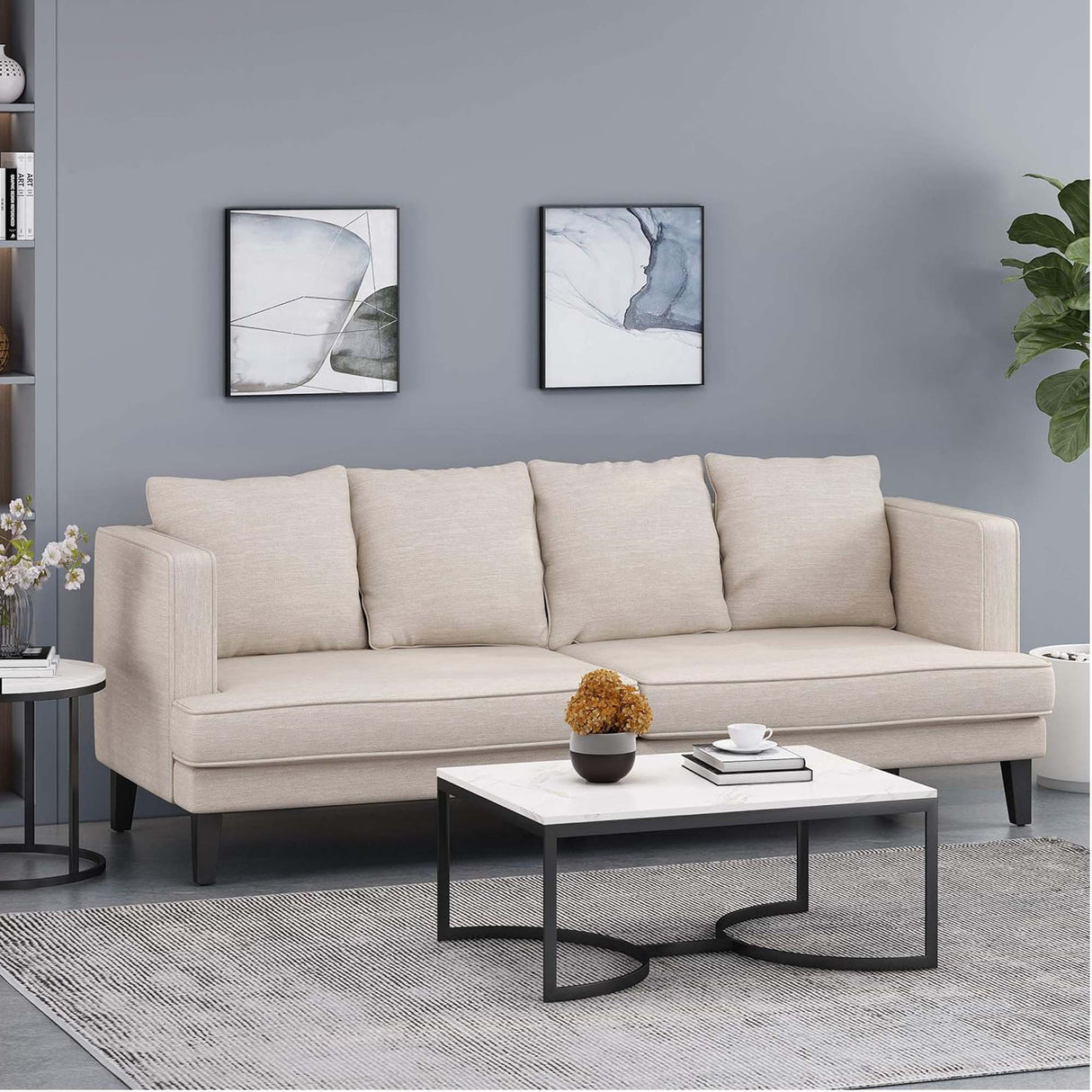 Comfy 3 Seat Sofa With Tufted Back And Arm, Modern For Living Room - Beige by Couch.com