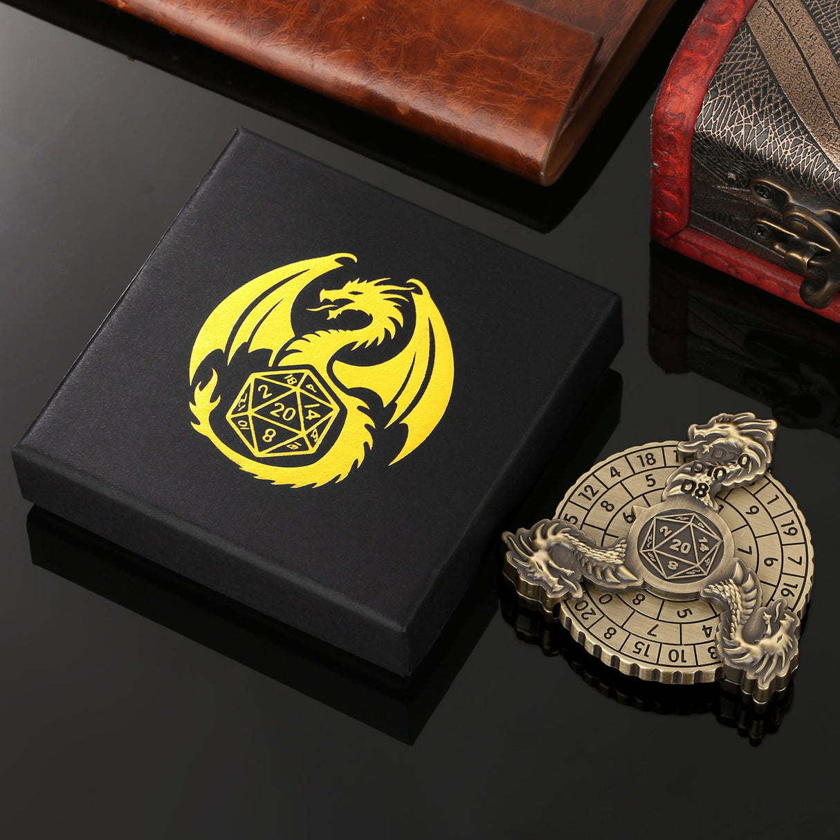 Retro Fantasy Style Turntable Dice Gift Box Set, Essential Creative Accessories For Board Games, Multi-faceted RPG Dice And Circular Scale Design - Advanced Tabletop Game Accessories And Collectibles