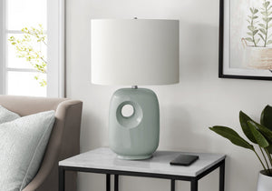 Lighting, 26'h, Table Lamp, Green Ceramic, Ivory / Cream Shade, Contemporary, Modern