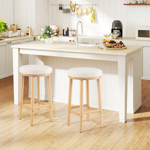 27" Bar Stools Set of 2 Upholstered Barstools with Boucle Fabric Seats-White