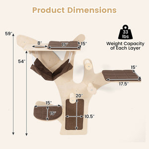 Wall-Mounted Cat Tower Cat Wall Shelves Furniture with Perch-Brown