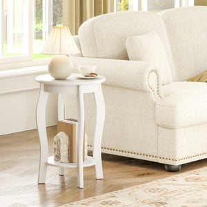 15 Inch 2-Tier Round End Table with Storage Shelf-White