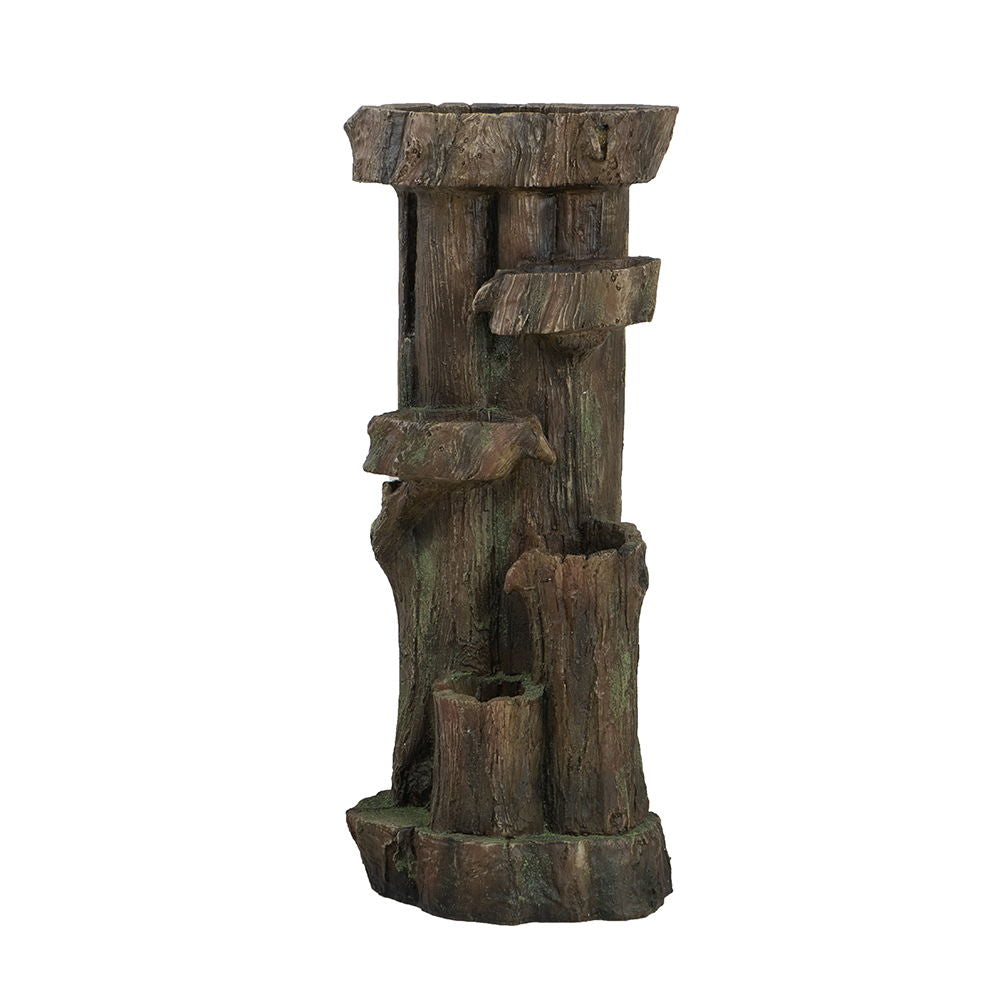 Rustic Decorative Tree Trunk 5 Tier Water Fountain, With Light And Pump, For Indoor And Outdoor - Brown by Couch.com