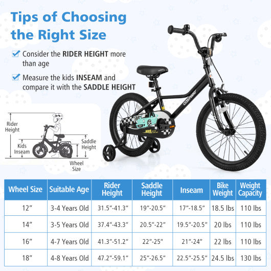 18 Inch Kids Bike Adjustable for 4-8 Years Old with Low-Step Frame