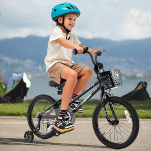 18 Inch Kids Bike with Basket and Training Wheels for Children Aged 4-8 Years Old