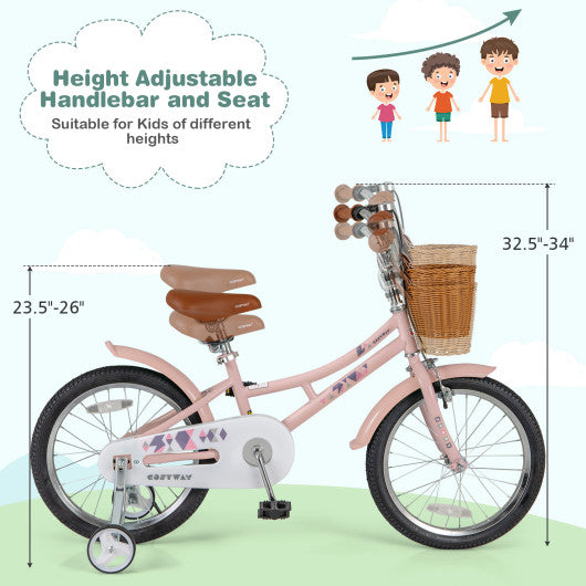 18 Inch Kids Bike Retro Bicycle with Adjustable Height and Basket for Ages 4-8 Years Old-18 inches