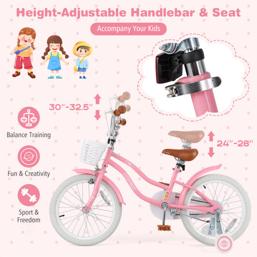 18 Inch Kids Bike with Training Wheels and Basket for Boys Girls 4-8 Years Old-18 inches