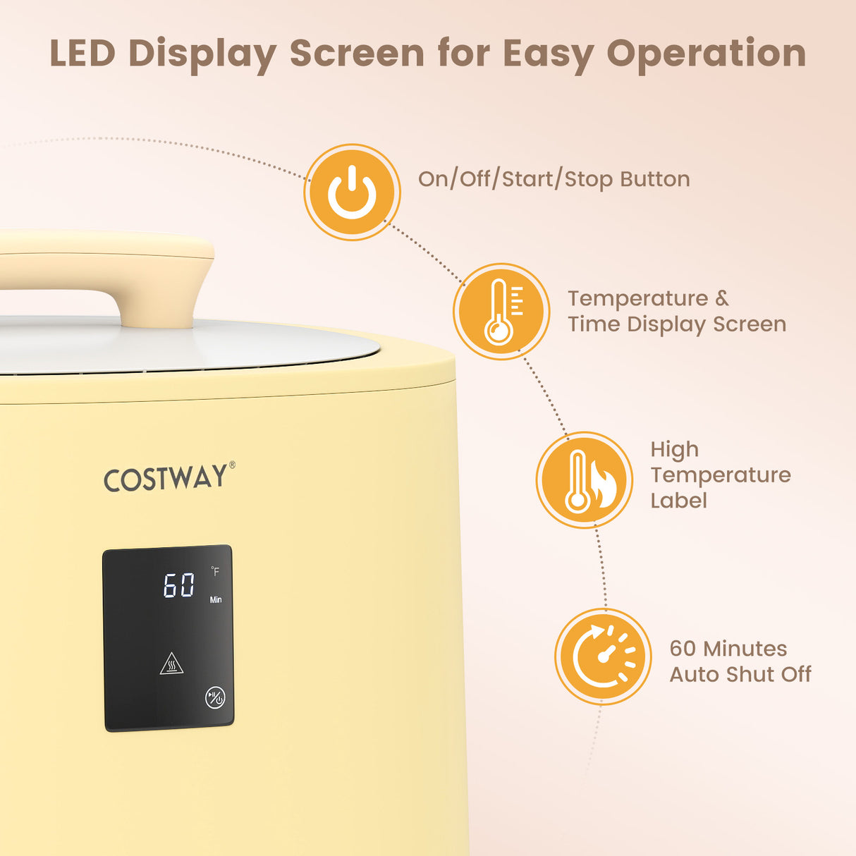 18L Large Towel Warmer with LED Display and Auto Shut off-Yellow