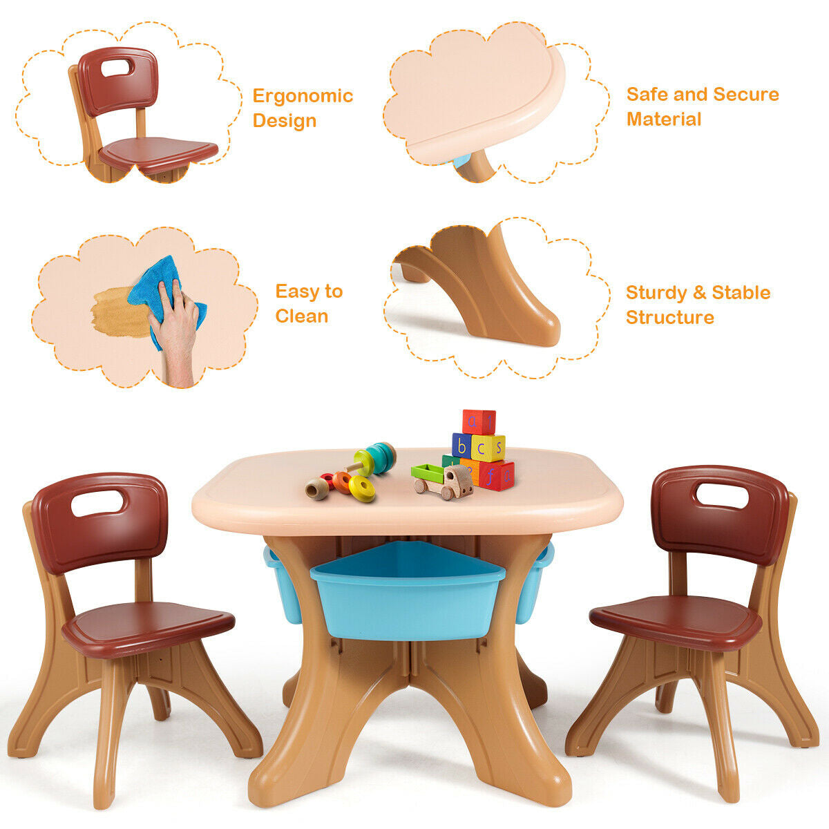In/Outdoor 3-Piece Plastic Children Play Table & Chair Set
