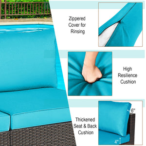2 Pieces Patio Rattan Armless Sofa Set with 2 Cushions and 2 Pillows-Navy