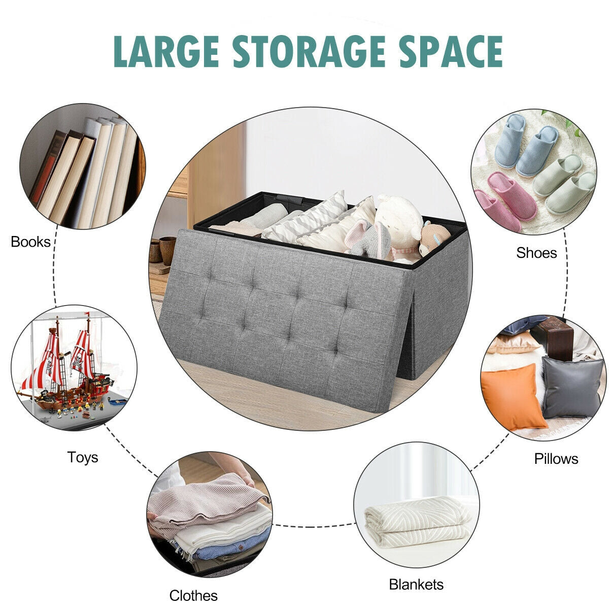 31.5 Inch Fabric Foldable Storage with Removable Storage Bin-Dark Gray
