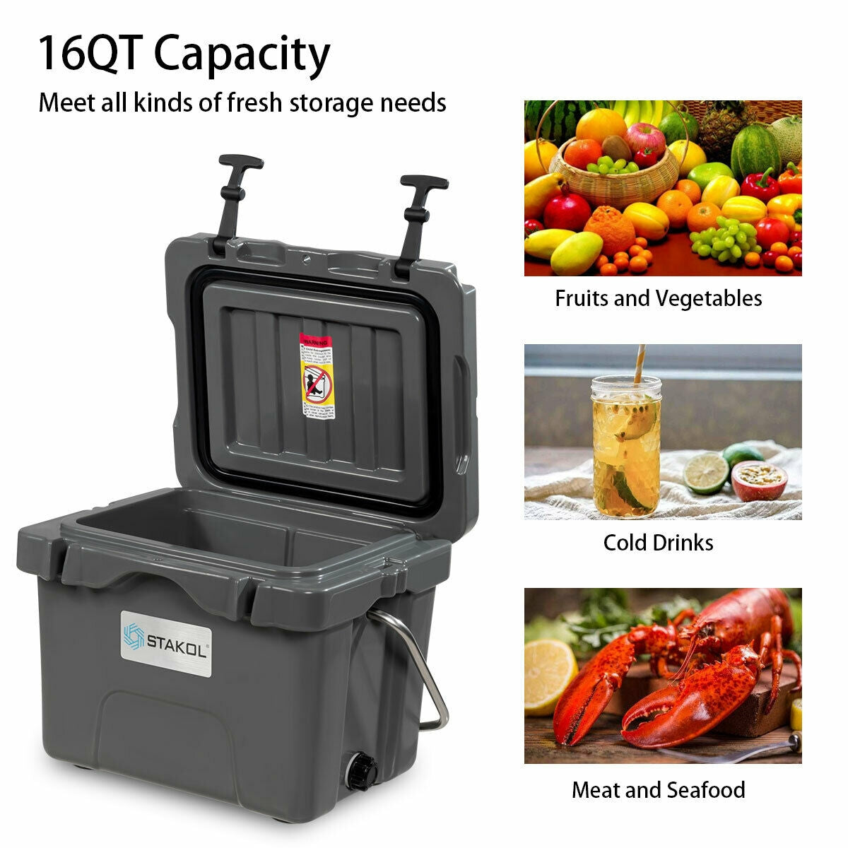 16 Quart 24-Can Capacity Insulated Ice Cooler with 2 Cup Holders-Khaki