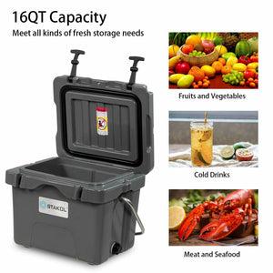 16 Quart 24-Can Capacity Insulated Ice Cooler with 2 Cup Holders-Khaki