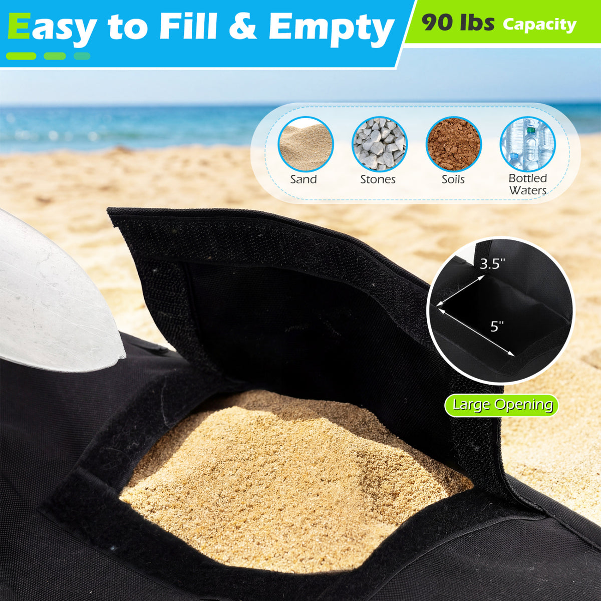 18.5" Square Umbrella Base Weight with Weatherproof Fabric-Black