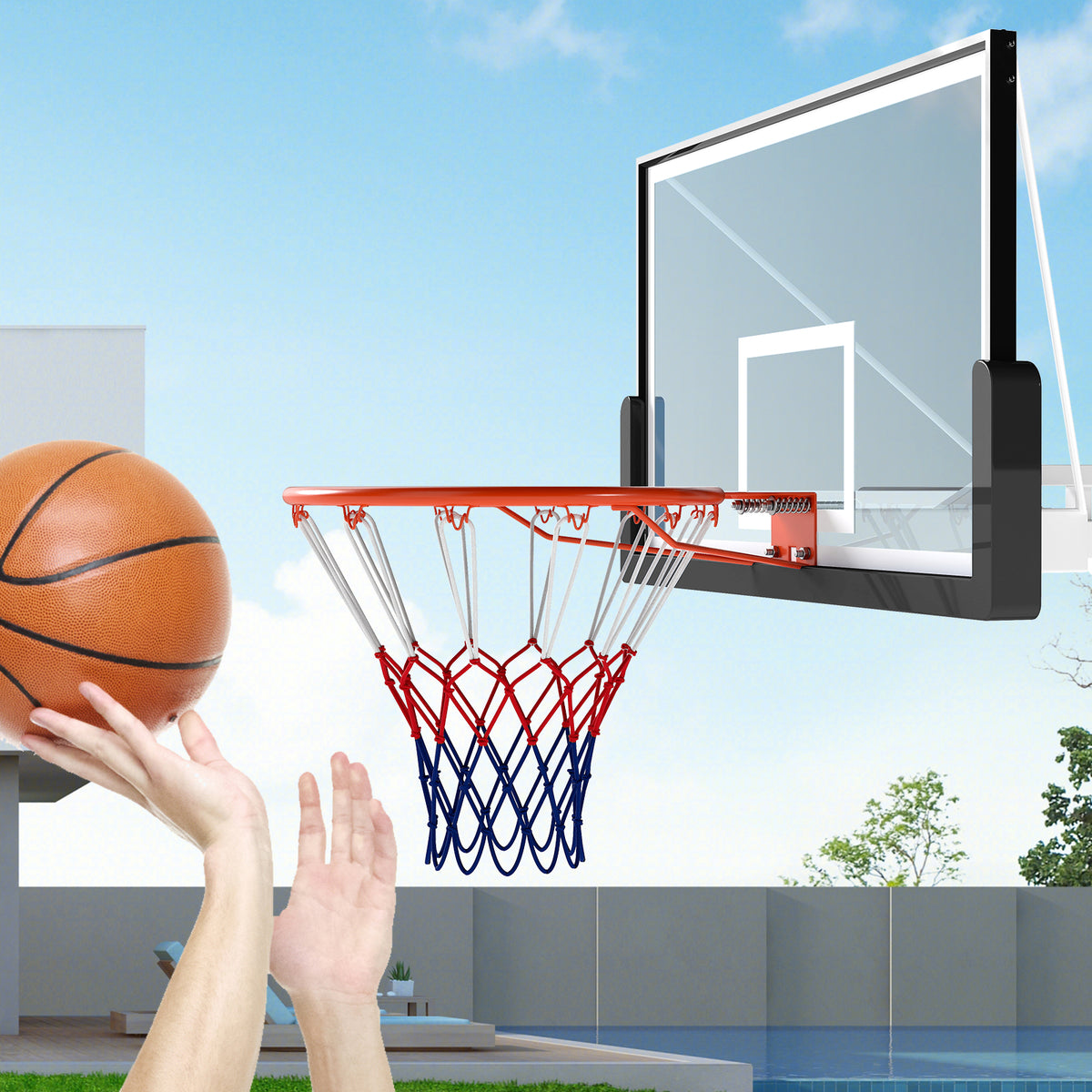 18" Basketball Rim Heavy Duty Wall Mounted Basketball Rim Goal Replacement-Orange