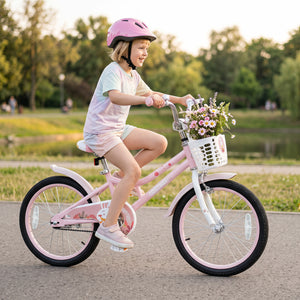 18 Inch Adjustable Seat Kids Bike with Front Basket Handlebar and Training Wheels-Pink