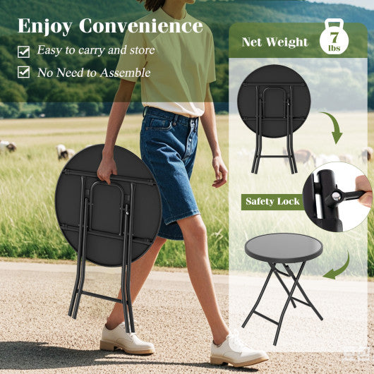 18 Inch Folding Side Table Patio Round Compact Coffee Table-Black