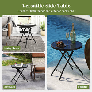 18 Inch Folding Side Table Patio Round Compact Coffee Table-Black