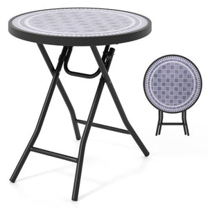 18 Inch Folding Side Table Patio Round Compact Coffee Table-Gray