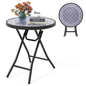 18 Inch Folding Side Table Patio Round Compact Coffee Table-Gray