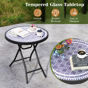18 Inch Folding Side Table Patio Round Compact Coffee Table-Gray