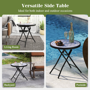 18 Inch Folding Side Table Patio Round Compact Coffee Table-Gray