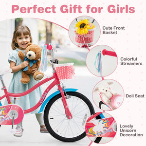 18 Inch Girls Bike for 3-5 Years Old Kids Bike with Doll Seat and Training Wheels