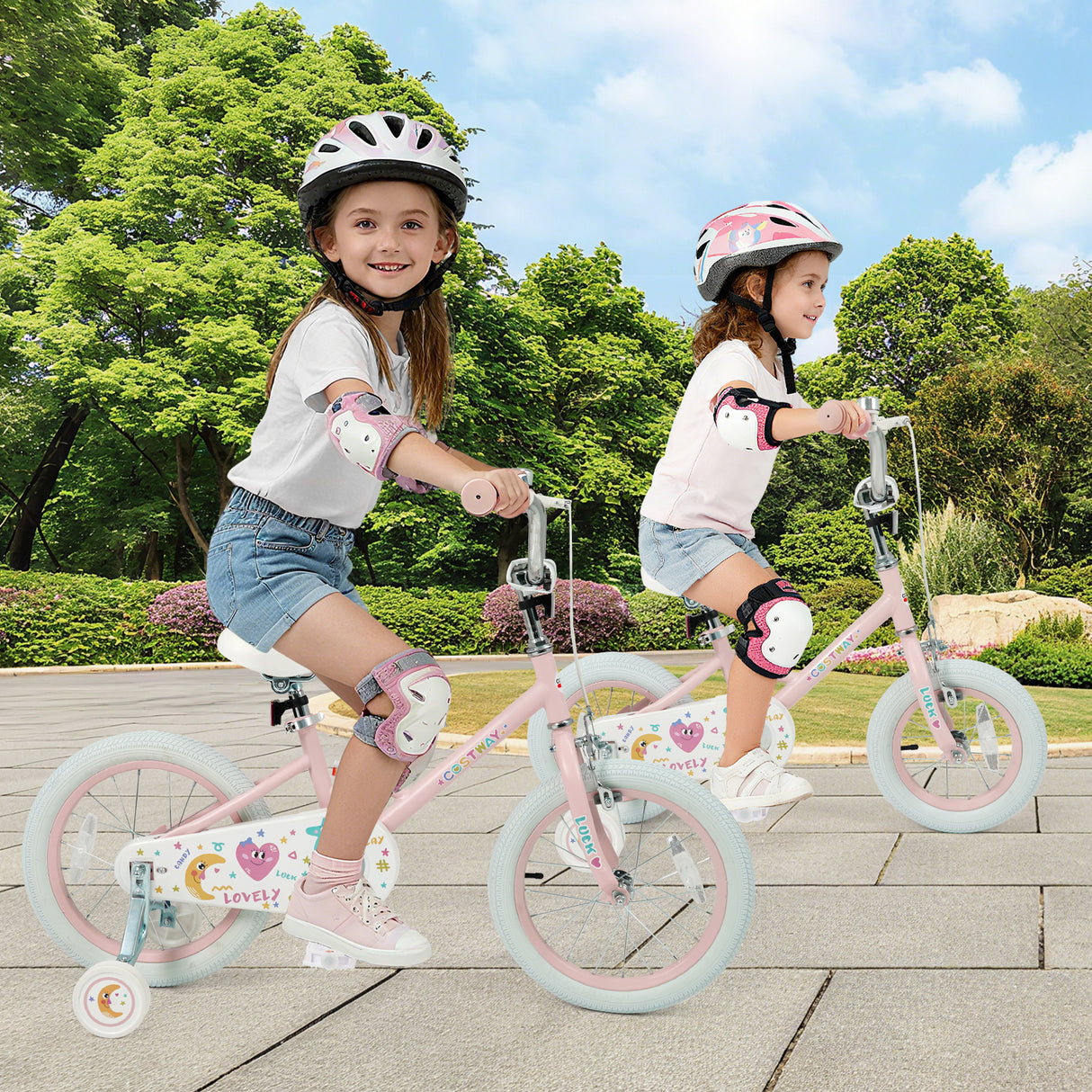 18 Inch Kids Bike Adjustable for 3-8 Years Old Children Pink - Stars & Moon