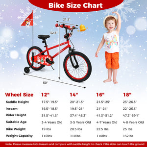 18 Inch Kids Bike Adjustable with Christmas Music & Flag for Aged 4-8 Years Old