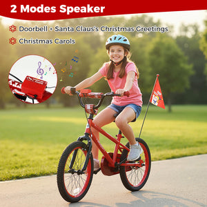 18 Inch Kids Bike Adjustable with Christmas Music & Flag for Aged 4-8 Years Old