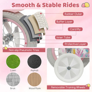18-Inch Kids Bike Adjustable with Basket and Streamers Pink - Princess of the Sea Theme