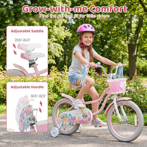18-Inch Kids Bike Adjustable with Basket and Streamers Pink - Princess of the Sea Theme