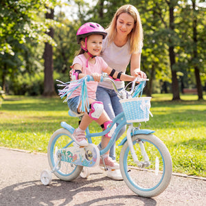 18 Inch Kids Bike Adjustable with Basket and Streamers Blue for Kids Aged 4-8 Years Old - Princess of the Sea Theme