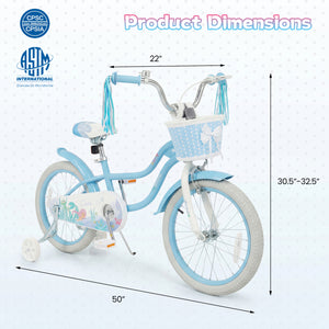 18 Inch Kids Bike Adjustable with Basket and Streamers Blue for Kids Aged 4-8 Years Old - Princess of the Sea Theme