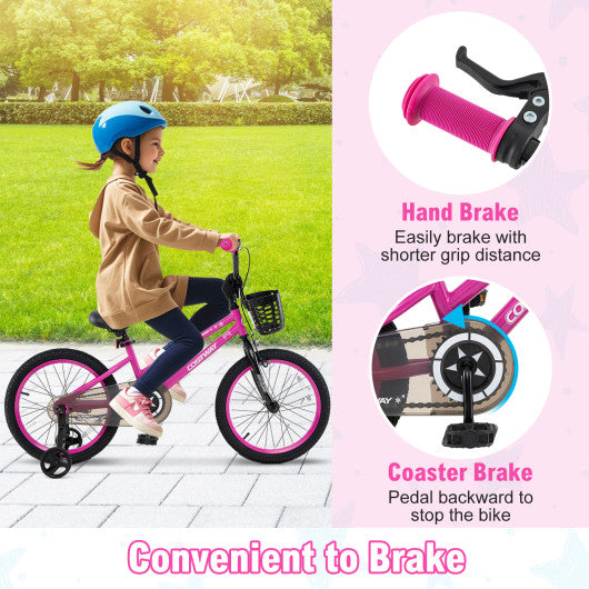 18 Inch Kids Bike Adjustable Bicycle with Front Basket for Children Aged 4-8 Years Old