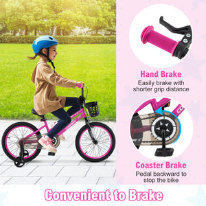 18 Inch Kids Bike Adjustable Bicycle with Front Basket for Children Aged 4-8 Years Old
