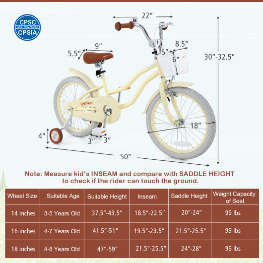 14/16/18 Inch Kids Bike Adjustable with Training Wheels Ages 3-8 Years Olds-18 inches