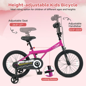 18-Inch Kids Bike with Removable Training Wheels Pink-Brave Hero