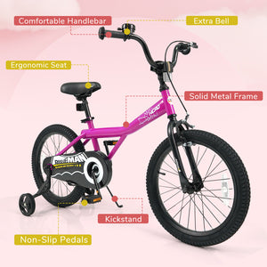 18-Inch Kids Bike with Removable Training Wheels Pink-Brave Hero