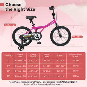 18-Inch Kids Bike with Removable Training Wheels Pink-Brave Hero
